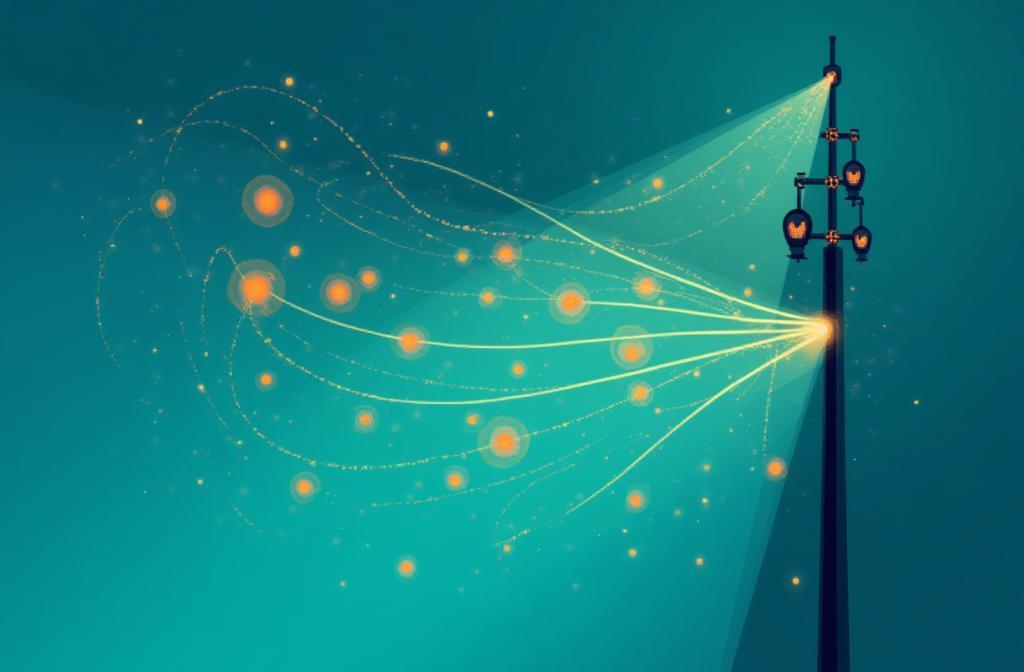 Abstract image showing radio waves connecting with community, representing broadcasting for a cause
